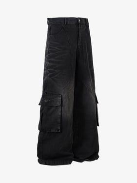 Washed Distressed Multi-Pocket Cargo Jeans - Black / 3XL
