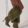 AKIRA Azalea Wang Vendriss Olive Stiletto Fur Bootie | Size 10