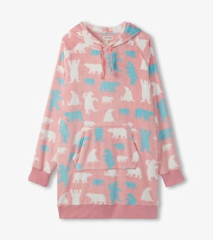 Women's Pink Polar Bears Oversized Fleece Hoodie