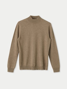 Women's Essential Mock Neck Cashmere Sweater - Ribbed Details - 2XL / Beige / WK81-57