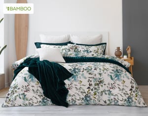 QE Home Seabreeze Botanical Duvet Cover, Bamboo Cotton, Botanical, Green, Queen
