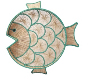 Fish Round Handwoven Decorative Iraca Tray - Orange