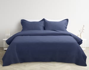 QE Home Kenzie Cotton Quilt Set in Indigo, Geometric, Blue, Queen