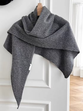 100% Australian Wool Hand-Knit Shawl Scarf - Charcoal Grey / One Size