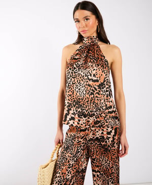 Brown Animal Printed Halter Neck Top - 18