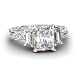 Jeulia Vintage Three Stone Radiant Cut Sterling Silver Ring