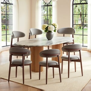 COLAMY NOYA Mid-Century Modern Upholstered Dining Chair - Gray / Set of 6 ($81/pc)