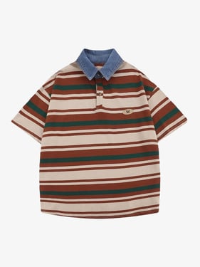 Thesupermade Vintage Striped Polo Shirt - 2165 - Brown / XL