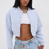 AKIRA Davis Everyday Varsity Bomber Jacket | Light Blue | Size Medium