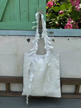 Cotton-Linen Embroidered Fringed Tote Bag - White / One Size