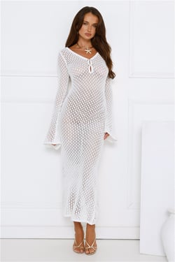 Sailing Into Sunset Knit Long Sleeve Maxi Dress White