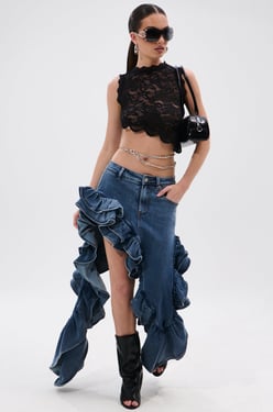 AKIRA Dont Mess With My Heart Denim Ruffle Skirt | Size 1X