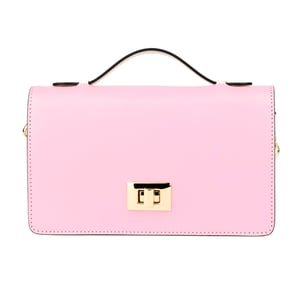 Envy - Pink & Cream - Women's leather flap clutch bag with strap