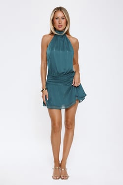 On Her Level Halter Mini Dress Teal