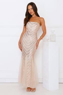 Shimmer District Sequin Strapless Maxi Dress Gold