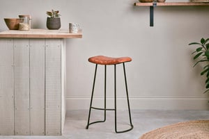 nkuku Narwana Ribbed Leather Stool | Seating | Large | Aged Leather & Iron