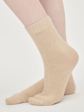 Organic Color Cashmere Unisex Jersey Knit Bed Socks - 37-39 / Beige / AK96-02