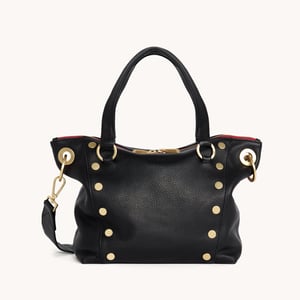 Hammitt Daniel Black Brushed Gold Red Zip Med