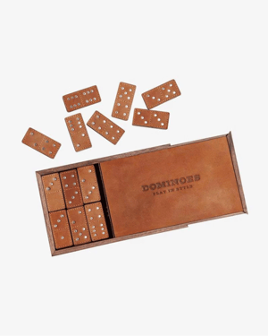Handcrafted Leather Domino Set - Light Brown