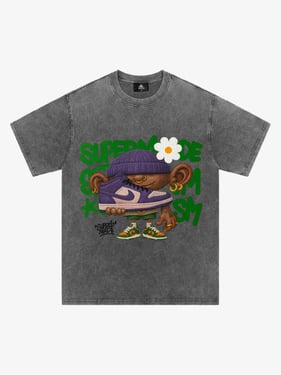 Street Cartoon Sneaker Graffiti Sneaker T-shirt - Washed Ash / XXL