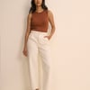Brown Rib and Ruffle Sheer Knit Vest