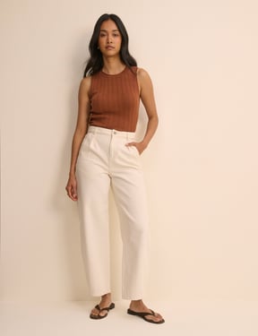 Brown Rib and Ruffle Sheer Knit Vest