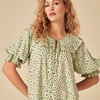 Green Floral Short Sleeve Blouse