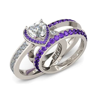 Jeulia 3PC Halo Heart Cut Sterling Silver Ring Set