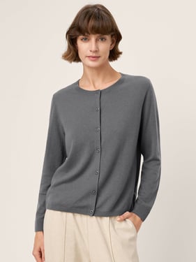 100% Extra-Fine Merino Wool Buttoned Knit Cardigan CAYLA - Slate Gray / L