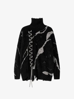Thesupermade Ripped Knit Turtleneck Sweater - 1525 - Black / M