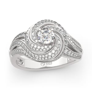 Jeulia Spiral Design Round Cut Sterling Silver Ring