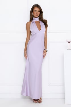 Summer Flame Kiss Halter Satin Maxi Dress Lilac