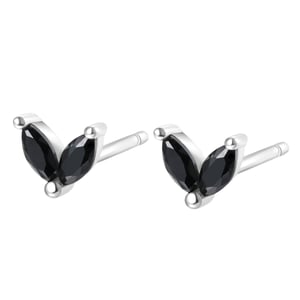 Black Gemstone Firefly Stud Earrings Sterling Silver