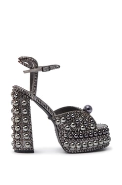 AKIRA Azalea Wang Astrella Hematite Embellished Sandal | Size 8
