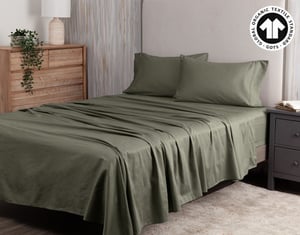 QE Home 300TC Organic Cotton Sheet Set in Alligator Green, GOTS Certified, Twin XL