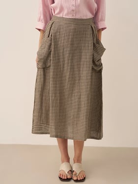 100% Linen Elastic Waist Skirt MARINA - Chocolate / XL