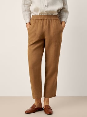 100% Linen Elasticated Waist Ankle Pants GWEN - Caramel / XXL