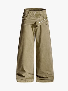Street Detachable Belt Baggy Pants - Khaki / 2XL