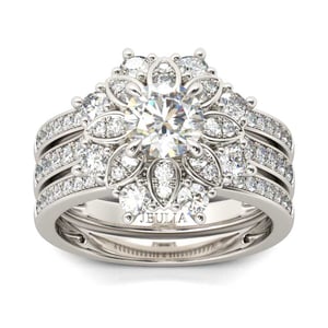 Jeulia Flower Design Round Cut Sterling Silver 3PC Ring Set