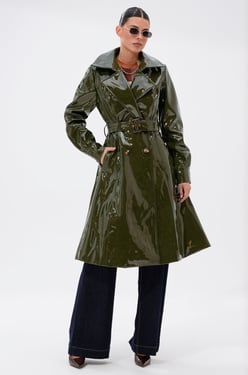 AKIRA Mitica Patent Trench In Olive | Size XL