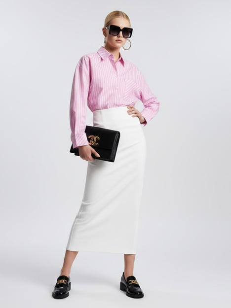 Pink Striped Oversized Shirt with Geometric Pocket • BYMANYC ® New York