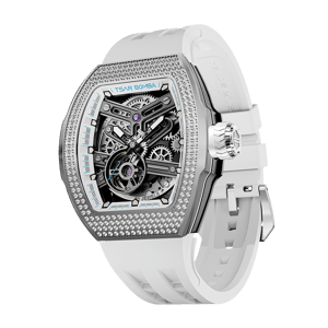 TSAR BOMBA Men's Automatic Skeleton Watch | Interchangeable Luxury Design | White | Atomic TB8218 | Cubic Zirconia