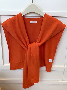 Wool Textured Knit Shawl Scarf - Orange / One Size