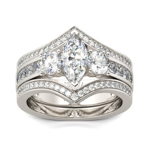 Jeulia Three Stone Marquise Cut Sterling Silver Ring Set