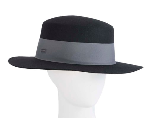 Black soft brim ladies winter felt boater hat