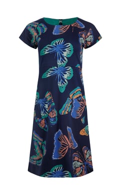 Weird Fish Tallahassee Printed Jersey Dress Dark Blue Size 8