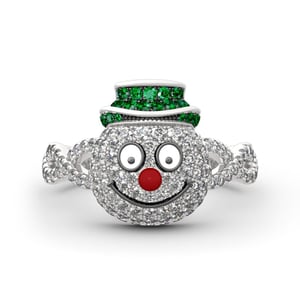 Jeulia "Merry Christmas" Snowman Design Sterling Silver Ring