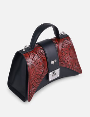 Scarlet Ridge Handtooled Bag - Black Full-Grain Leather - Tan