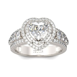 Jeulia Double Halo Heart Cut Sterling Silver Engagement Ring