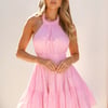 Hamptons Vacation Halter Mini Dress Pink